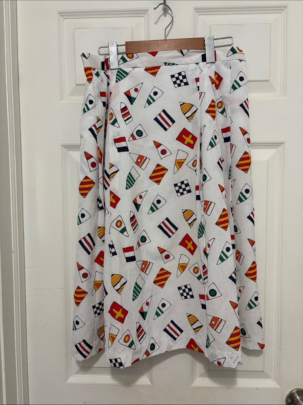 Vintage Patchington White Nautical Flag Print A-Line Skirt Midi Skirt